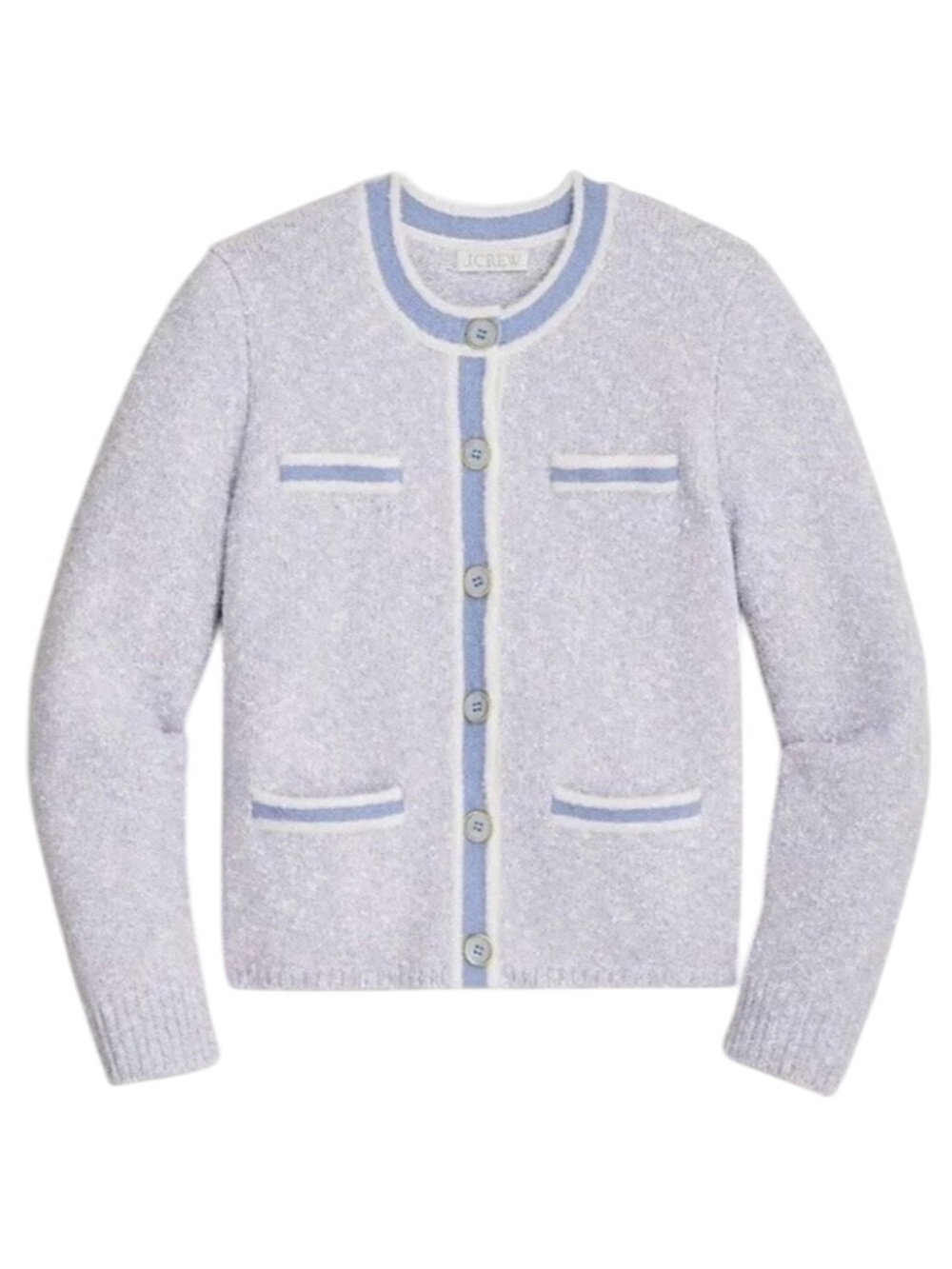 J. Crew Marled Sweater Lady Jacket L Blue Cropped Office Business Workwear